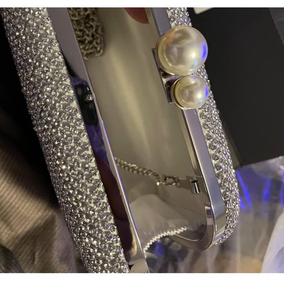 Evening Clutch Shoulder Bag Silver Purse Wedding Handbag Party Prom Bridal Gift - Picture 2 of 9